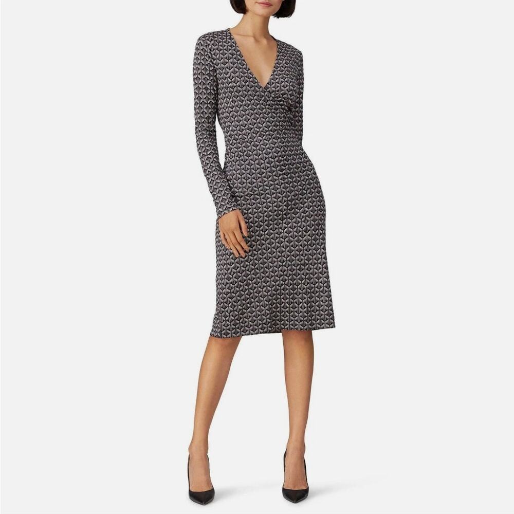 Diane Von Furstenberg Karis Geometric Silk Faux Wrap Dress Size 6 Black Pink DVF